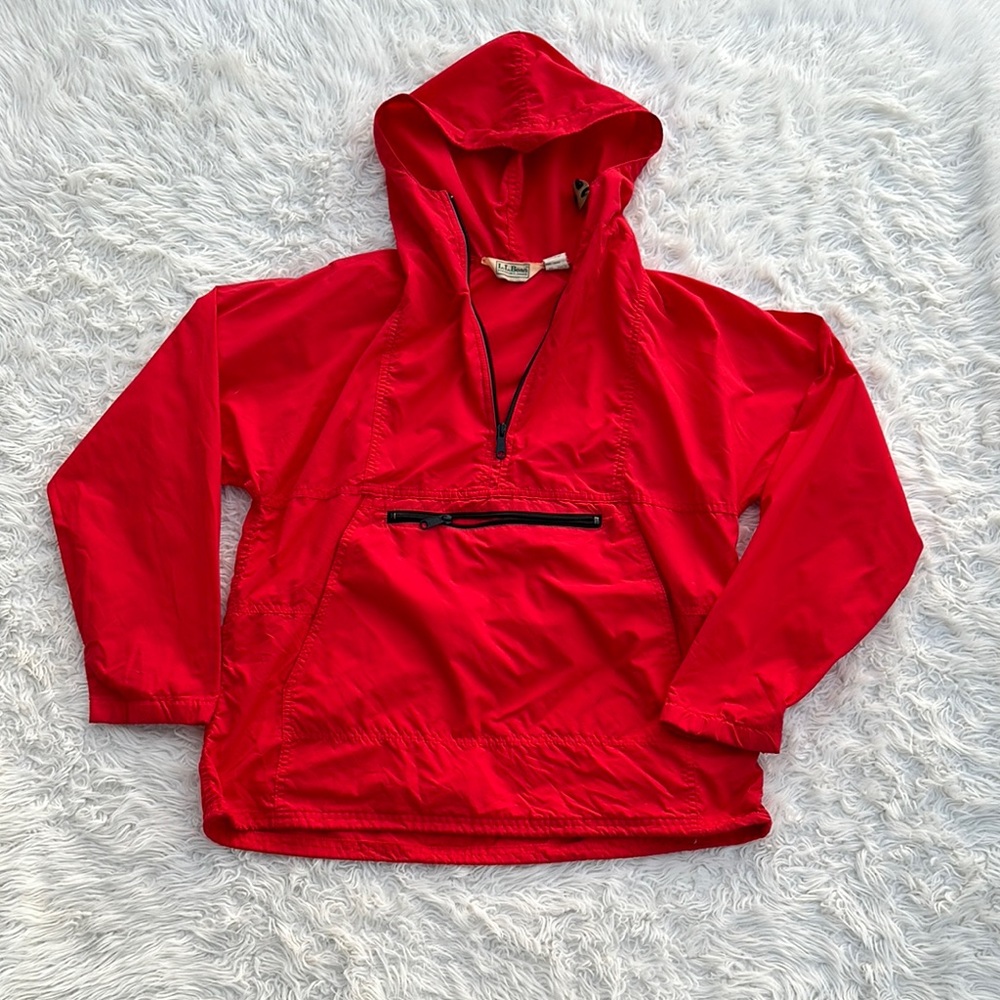 Vintage L.L. Bean Red pullover hooded windbreaker Women’s Large